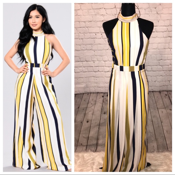 yellow and black striped jumpsuit